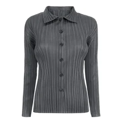 Pleats Pleated Simple Women's Shirt Blouse Jacket Spring Fall New Fashion Loose With Elastic Casual Commuter Plus Size Clothing