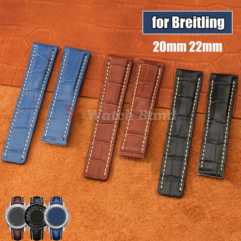 Image of 22mm 24mm Rindsleder Uhrenarmband für Breitling Armband Wasserdichtes Armband für Breitling MenWomen Armband Echtes Lederarmband