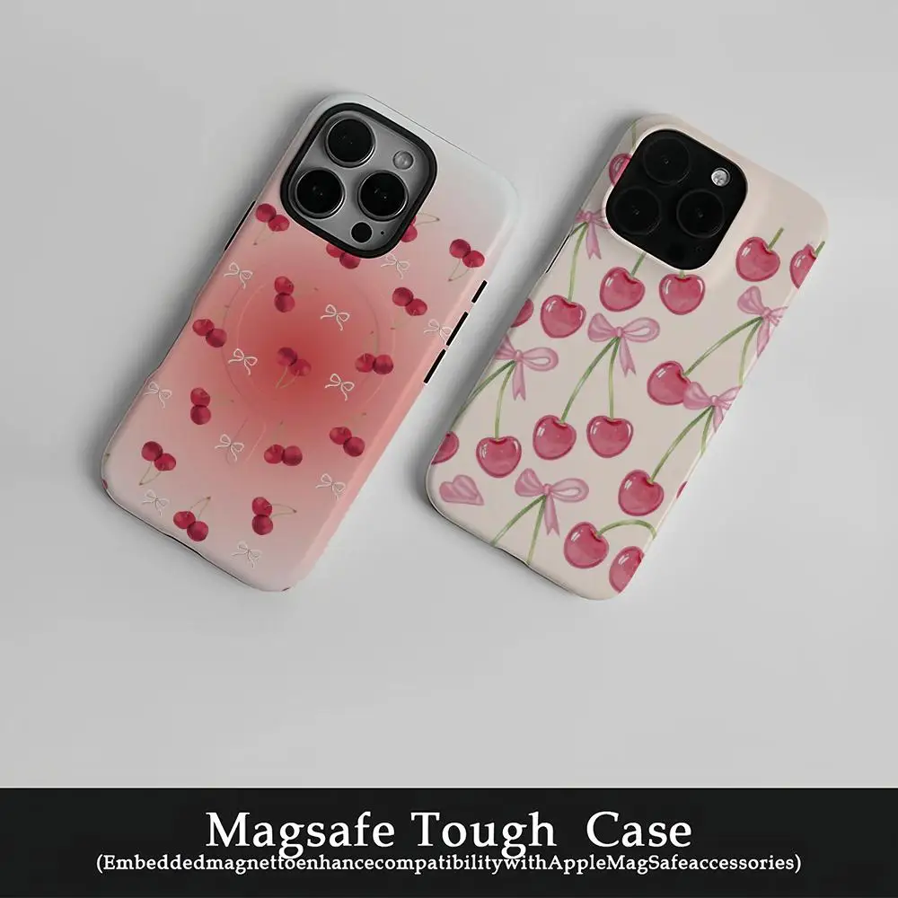 

Cute Cartoon Cherry Phone Case Film Korean INS For IPhone 16 15 14 13 12 11 Pro Max Plus Luxury Magnetic Double-layer Cover