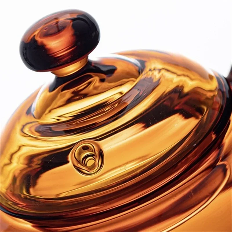 220ML Amber Color Gourd Shape Small Glass Teapot, Household Brewing Flower Puer Green Tea Pot Kung Fu Tea Set 4