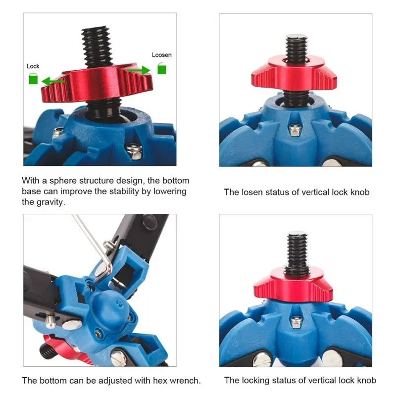 Manbily M-1 Hydraulic Universal Mini Three Feet Support Tripod Stand Base Monopod Stand for Monopod Ballhead with 3/8" screw