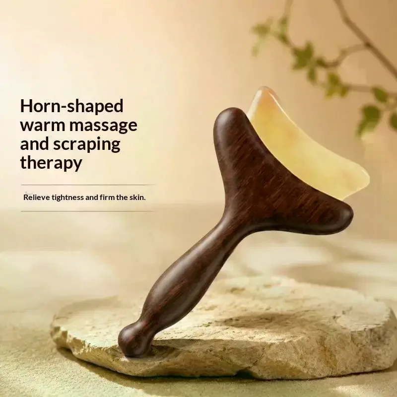 Wood Face Nose Massager Meridian Comb Eye, Jaw, Neck Relief Tool Ram's Horns Facial Massager