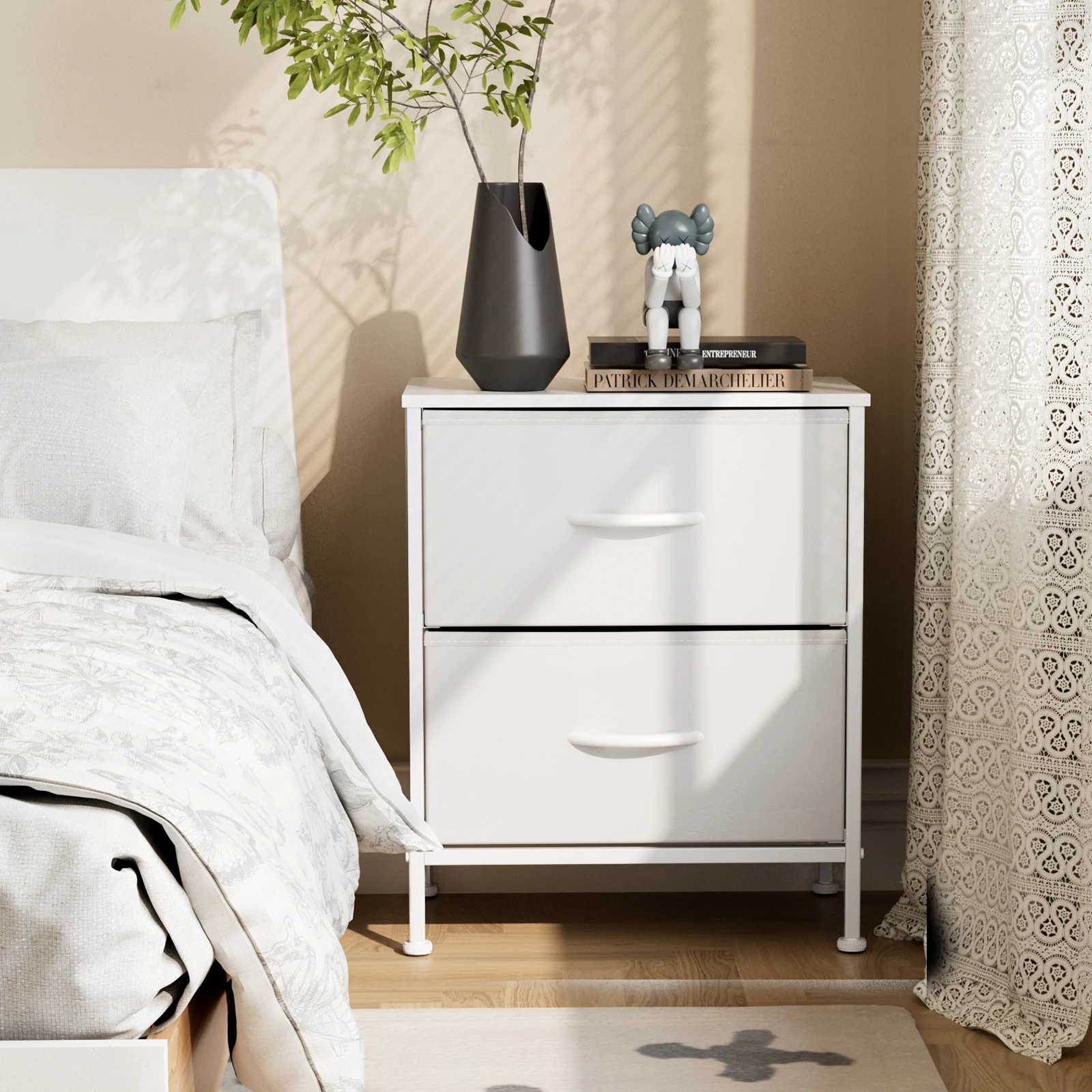 

JHK Cabinet For Living Room With 2 Fabric Drawers Beside Nightstand Tables Storage Closet Chest Clothes Display Of Furniture