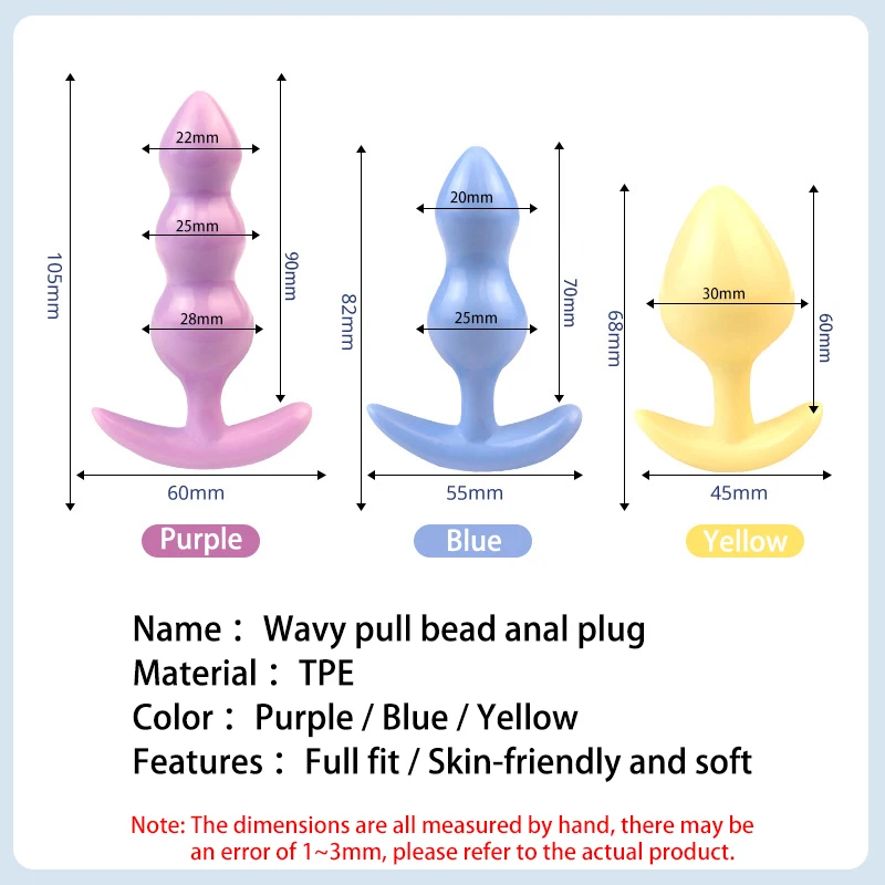 3pc Silicone butt plug Ease-in -Anal Plugs Training Set Expandable Beginner Anales Beads Beginner Soft Silicone Anal Plugs