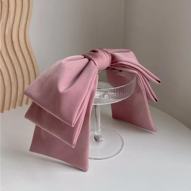 Neue große Satin-Haarspange, Haarschleifen für Mädchen und Frauen, einfarbig in Rosa, Schwarz, mehrlagige Haarspange, koreanische Mode-Haarspangen für Haar-Accessoires – Detail 5