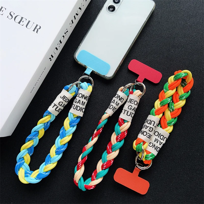 Cordão para celular feito à mão, pulseira grossa curta, masculino e feminino, corrente para caminhadas ao ar livre, chaveiro, cordão resistente