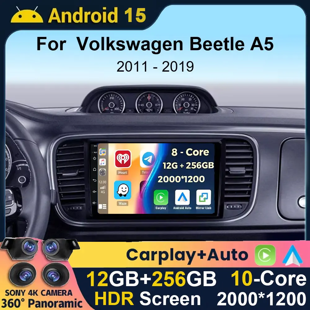 

Android 15 Автомобильный стерео радио Мультимедийный видеоплеер для Volkswagen Beetle A5 2011-2019 Навигация GPS Carplay Авто головное устройство