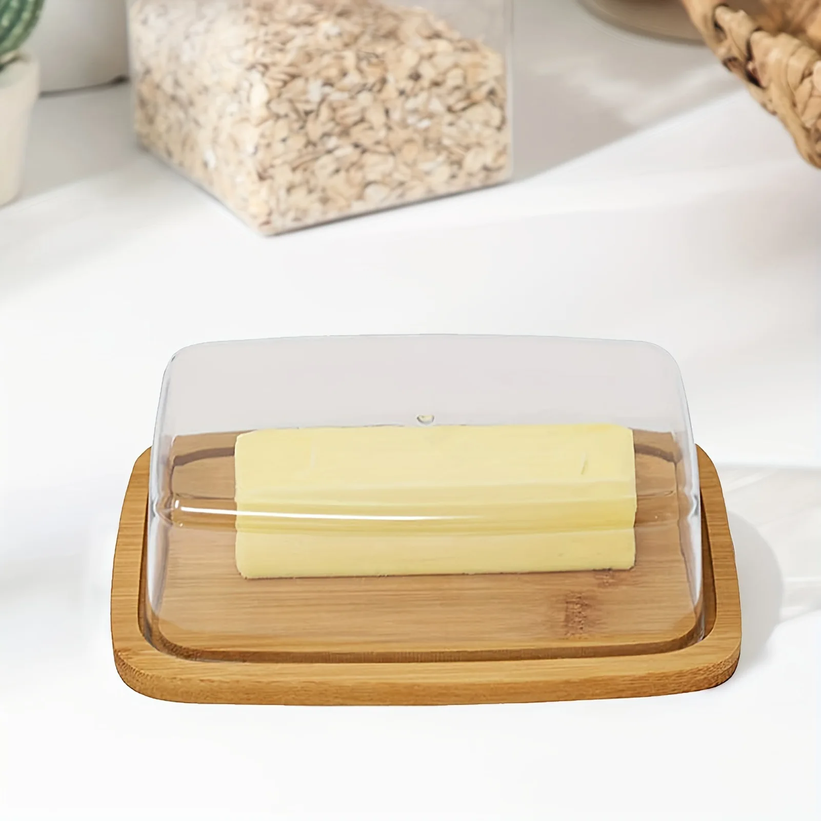 Bamboo Butter Dish Rectangular Cheese Storage Tray Plate Food Container With Glass Acrylic Lid Keeper Tool Kitchen Tableware