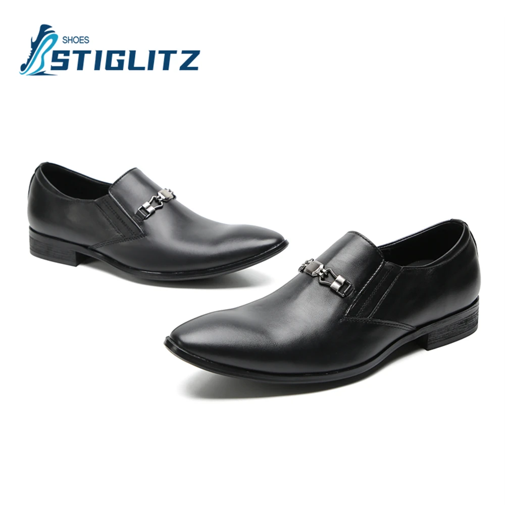 Solid Color Slip On Mules for Men Pointed Metal Trim Couture Loafers Men's Dress Shoes Comfortable Leather Casual Shoes 2023 New