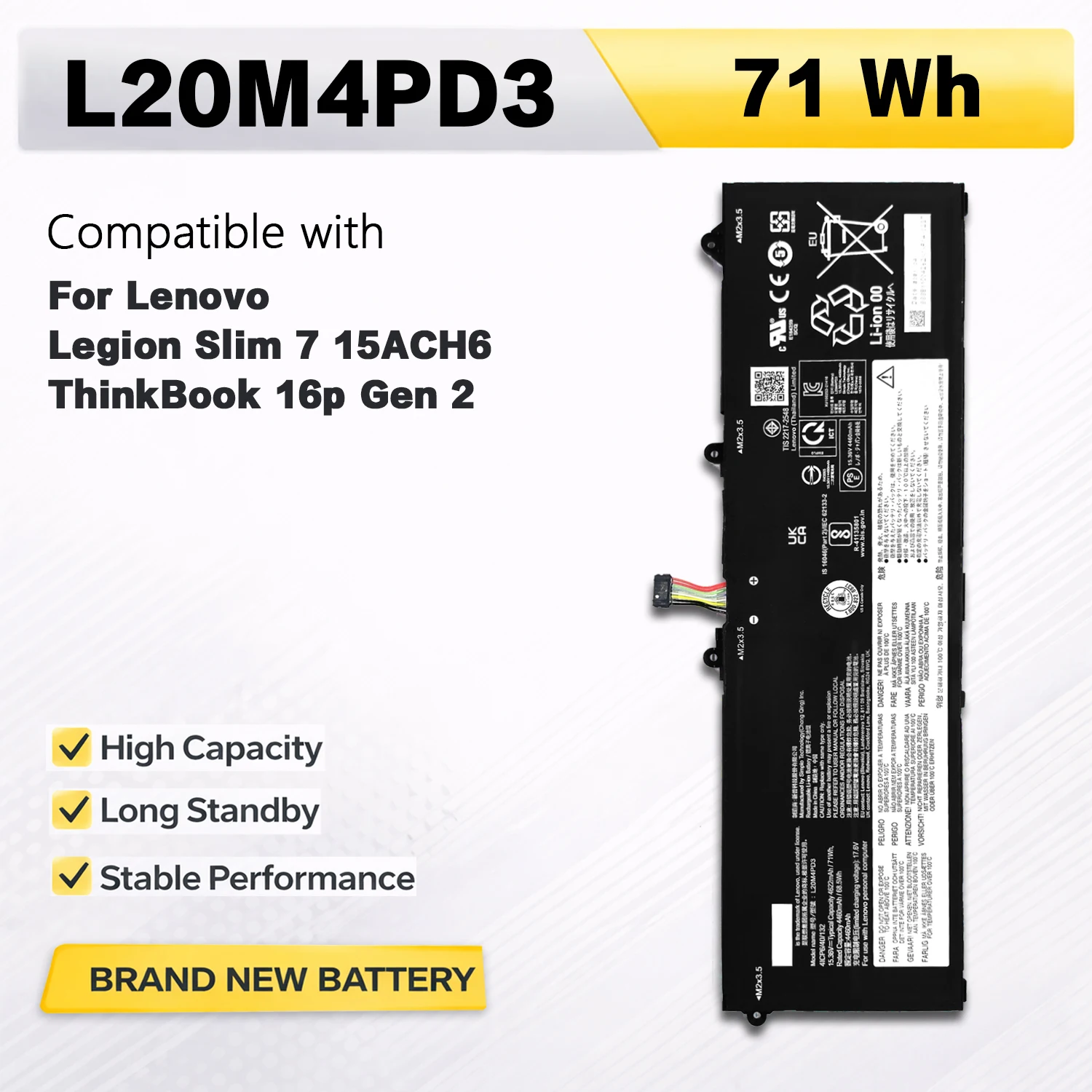 PowerHub L20M4PD3 Battery 71Wh 15.36V For Lenovo Legion Slim 7 15ACH6 ThinkBook 16p Gen 2 L20L4PD3 5B11C04261 SB11C04262 4622mAh