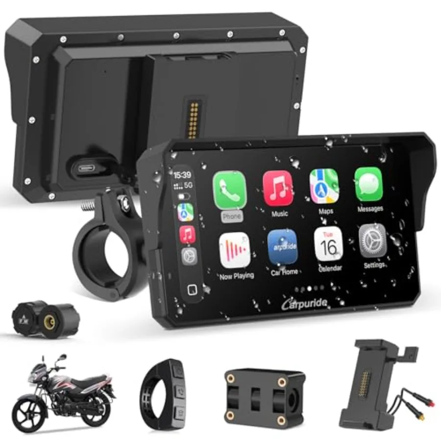 

Motorcycle CarPlay screen for GPS navigation: 6.25 wireless CarPlay Android Auto, Type-C port, TPMS, IP67 waterproof, OTA updat