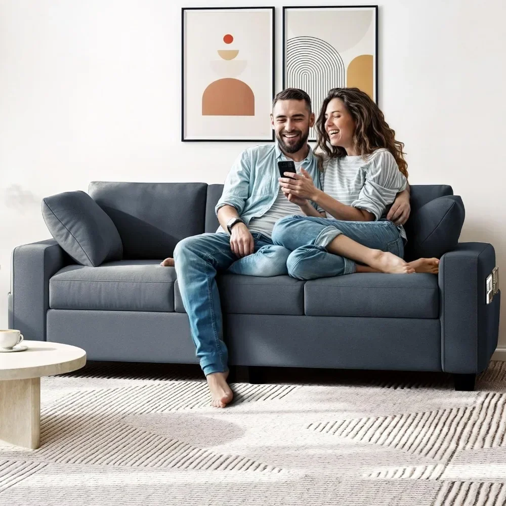 

For 80" Sofa Couch, Comfy Upholstered 3-Seater Couch with Extra Deep Seats, Modern Sofa Sleeper with Side Pocket for Living Room