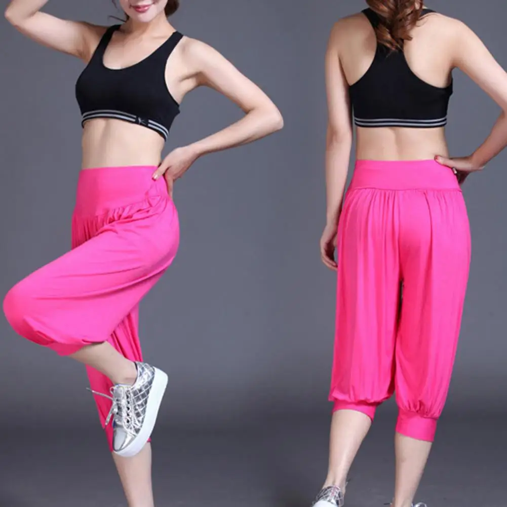 

Women Summer Modal Solid Color Yoga Cropped Lady Pants Wide Elastic Women Relaxed Fit Pants Women Wide Leg Pants Bloomers