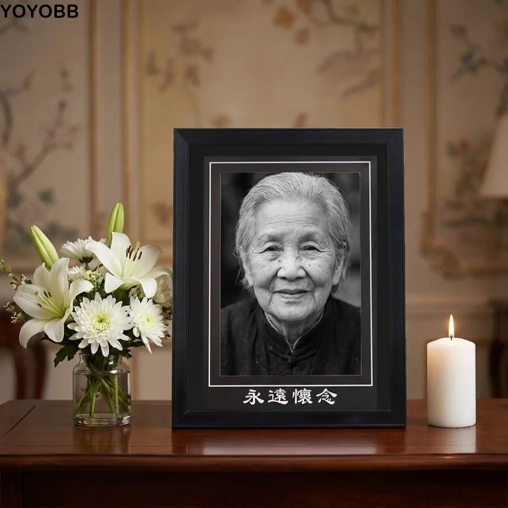 Durable Rectangular Memorial Photo Frame Deceased Vintage Display Holders Classic Wooden Photo Frame Tabletop Display