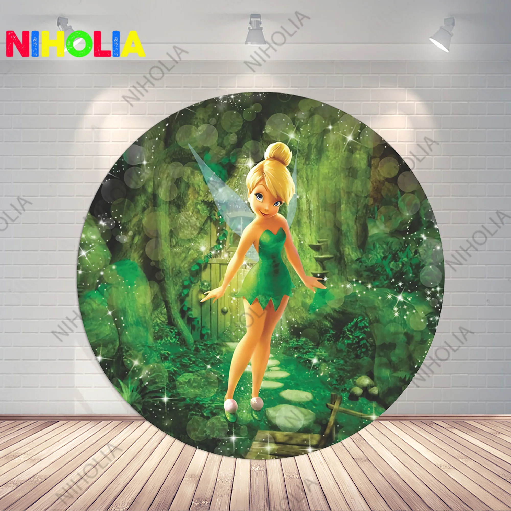 Disney Thiker Bell Round and Cylinder Covers Kids Baby Shower Photo Backdrop Birthday Party Decoration Background For Cake Table