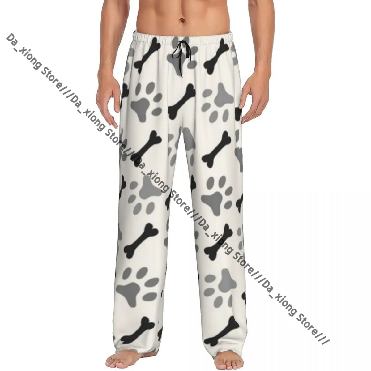 Paw Footprint And Bone Print Mens Pajamas Pyjamas Pants Lounge Pants Sleep Bottoms