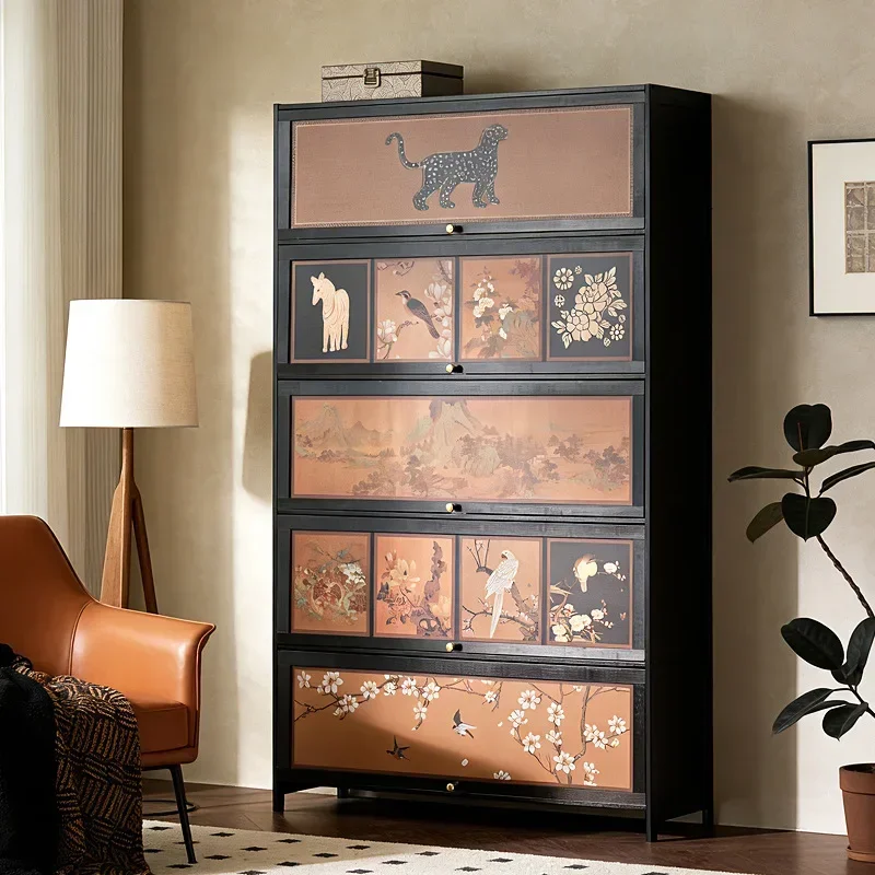 Multi-functional Multi-layer bookshelf Floor shelf Lattice cabinet Bamboo bookcase Locker Integrated storage cabinet