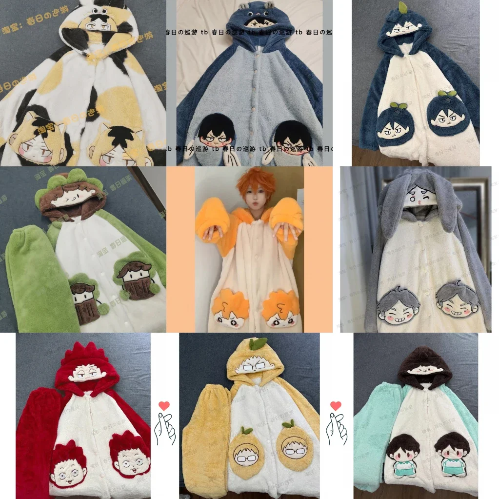 Anime Cartoon Hinata Shoyo Oikawa Tooru Oikawa Tōru Pajamas Thickened Coral Velvet Pajamas Cosplay Homewear Costume Xmas Gift