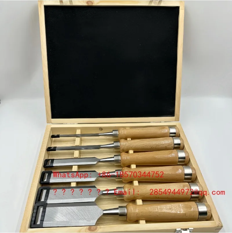 Wood Chisel Set with Luxury Wooden Box Flat Carving Chisel Woodworking Grooving Hand Tool Kit