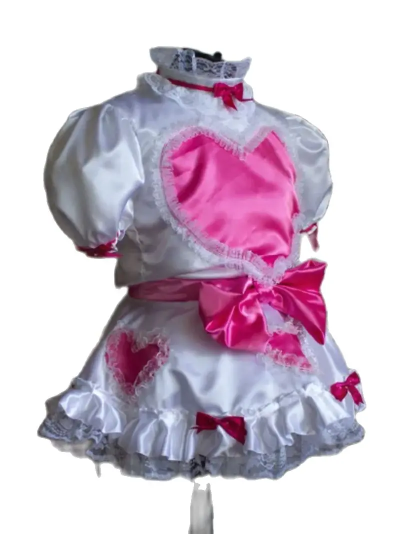 

New Hot Selling French White Pink Sissy Satin Law Dress Maid Role-playing Costume Custom