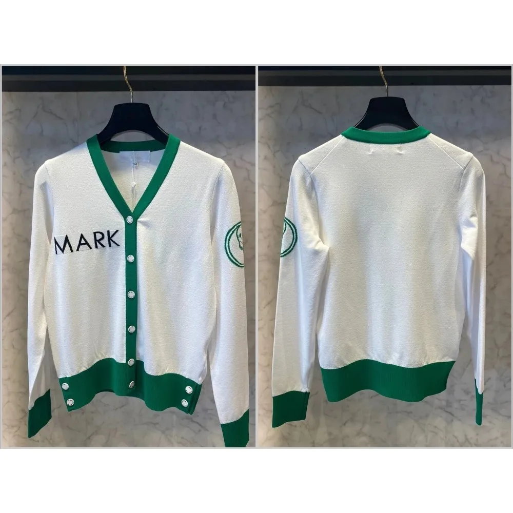 Women's Golf V-Neck Long Sleeve Knit Cardigan 2026 Fall New Korean Style Slim Fit Sporty Trendy Breathable Stretch Soft Casual