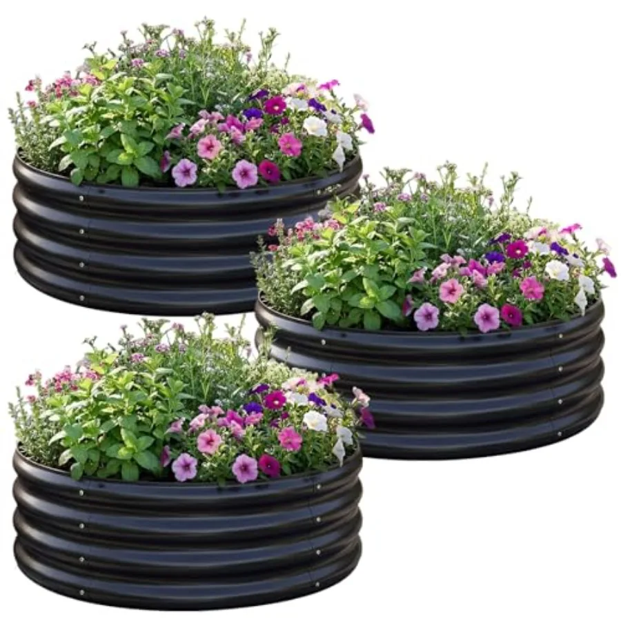 

Комплект из 3 круглых оцинкованных приподнятых грядок 2x2x1 фут (60x60x30 см) для сада, большой металлический круглый контейнер для цветов, приподнятые грядки для уличного сада