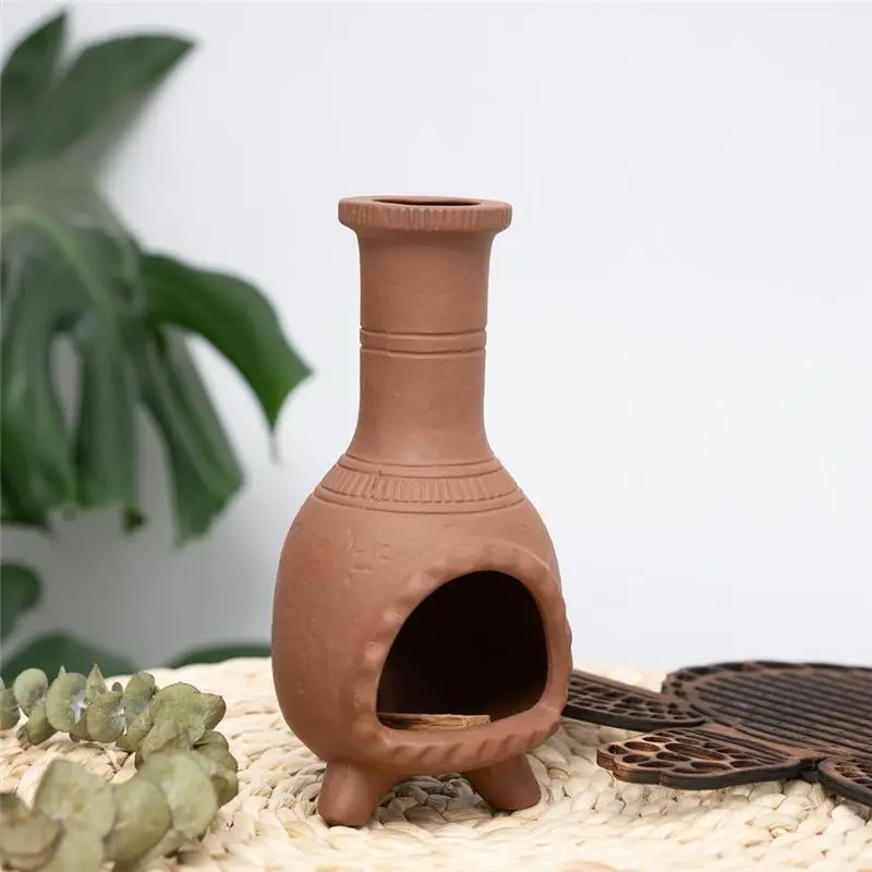 A93E-Handmade Terracotta Holder Burner For Smudging And Meditations - Mexican Style Chiminea Clay Incense Dish