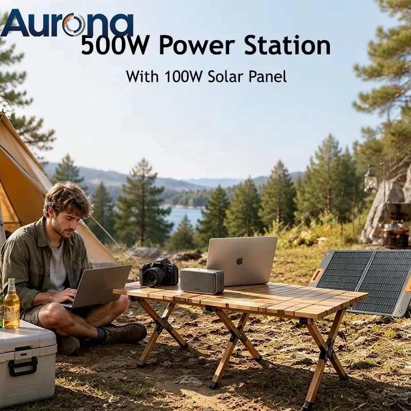 【Professional】Portable Power Station 500W Pure Sine Wave Emergency Solar Generator For Home Camping Outdoor EU Plug