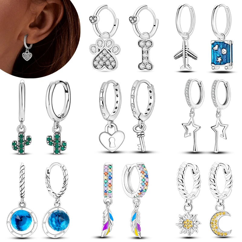 Original 925 Sterling Silber Tropfenohrringe für Damen, Stern, Herz, Pfote, Pendientes, exquisiter feiner Damenschmuck, Geschenk