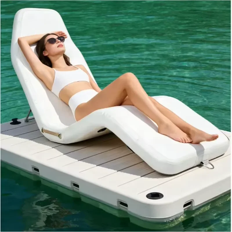 Commercial Customized Drop Stitch PVC Inflatable Floating Chaise Lounge Chair Curved Water Pool Float Recliner Bed for Yacht
