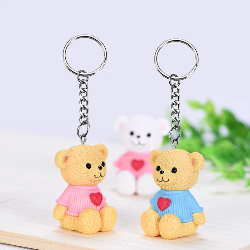 Fashion Cute Couple Bear Key Chain Women Handbag Keychain Man Car Keyring Jewelry Wedding Trinket Toy Doll Lovers Party Gift