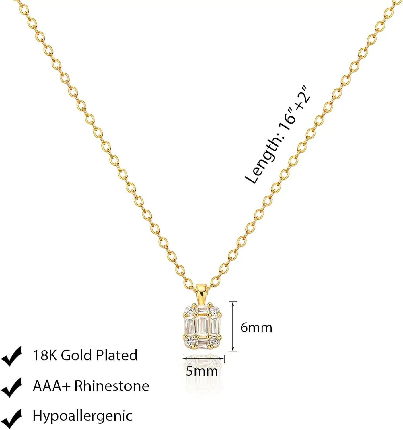 Luxval Diamond Pendant Gold Necklace for Women，Dainty 18k Gold Plated Choker Necklaces Simple Gold Jewelry Gifts for Women Girls