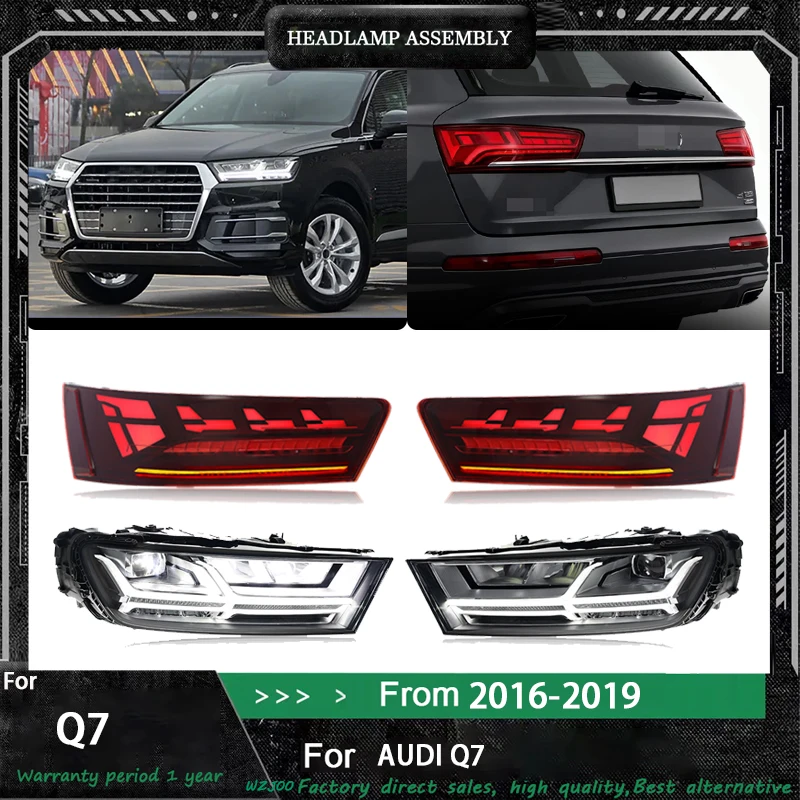 

Фара + задний фонарь в сборе для Audi Q7 2016-2019, фары Plug and Play со светодиодной подсветкой DRL, модернизация поворота, анимация, фары