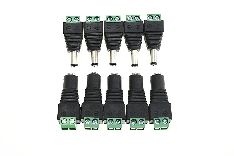 5 PAIRS 12V green  5pcs Female +5 pcs Male DC connector 2.1*5.5mm Power Jack Adapter Plug Cable Connector for