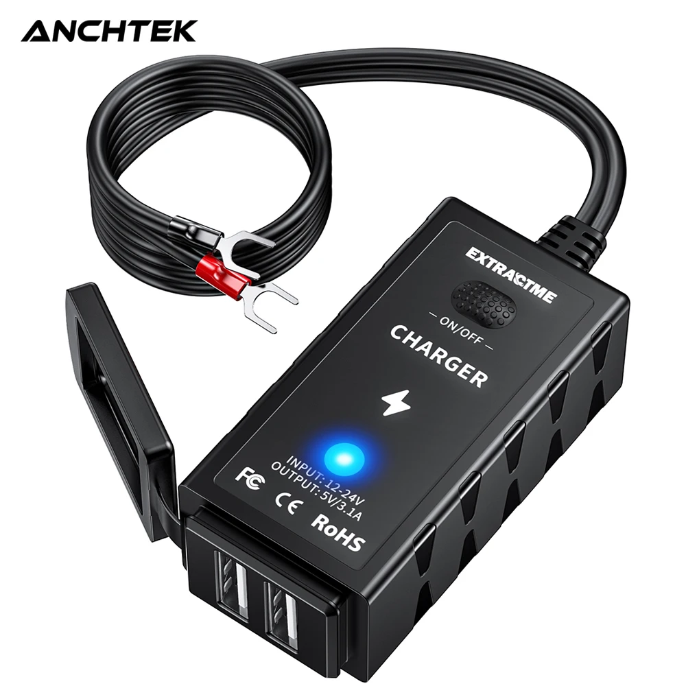 

Anchtek 3.1A Motorcycle USB Charger with Switch and 1.5M Cable Waterproof Direct to Battery Charger Motrocycle Accessories