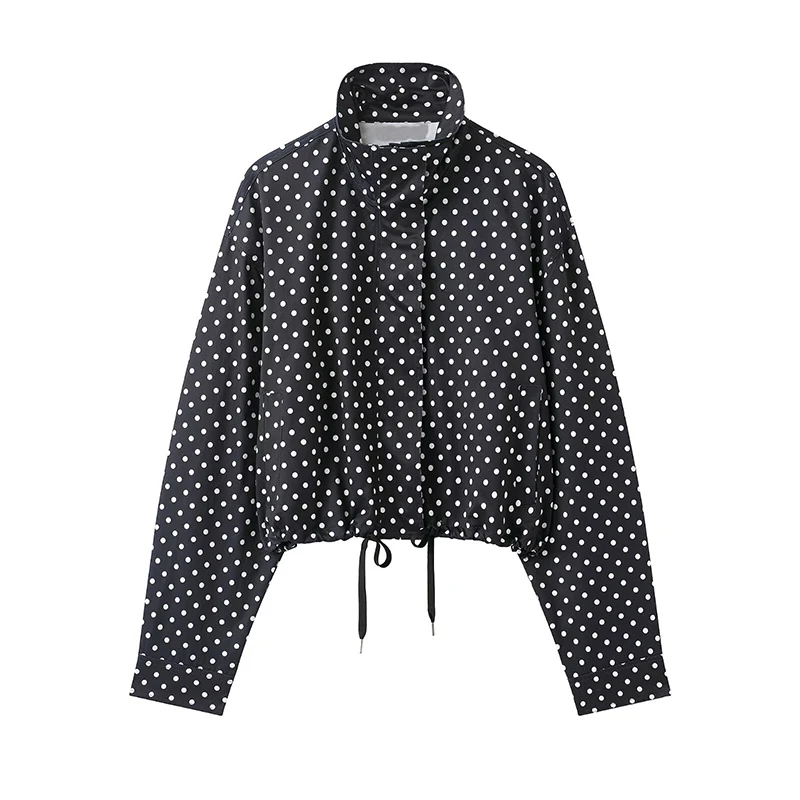 Women's Jackets Coats Autumn Fashion Polka Dot Turtleneck Long Sleeve Loose Coats Streetwear Female Outerwear Chic Tops view 6