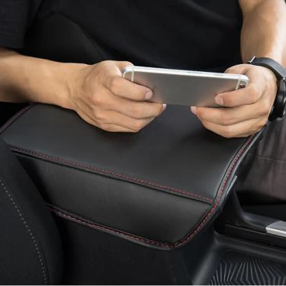 Easy To Install Armrest Box Mats Useful 1 Pcs Accessories Black PU Leather + Red Thread For Honda CR-V CRV Lightweight