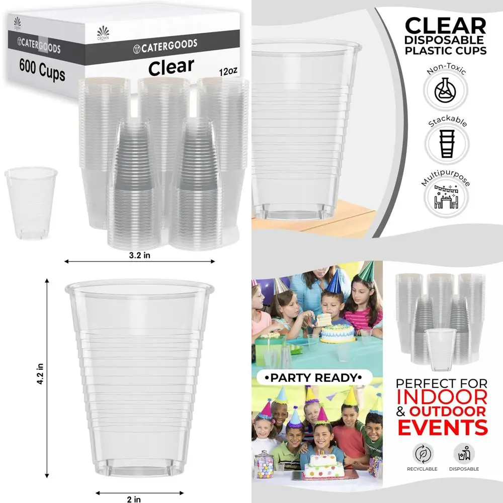 

Прочные прозрачные одноразовые пластиковые стаканчики емкостью 12 унций, упаковка из 600 шт., без BPA, идеально подходят для цветов и торжеств вечеринок.