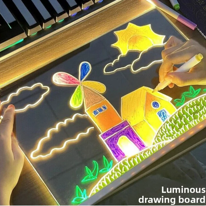 LED-tekentafel DIY-acrylbord met kleurpennen LED-notitiebord Tekenspeelgoed voor kinderen Lichtgevend Wordpad-schoolbord met nachtlampje