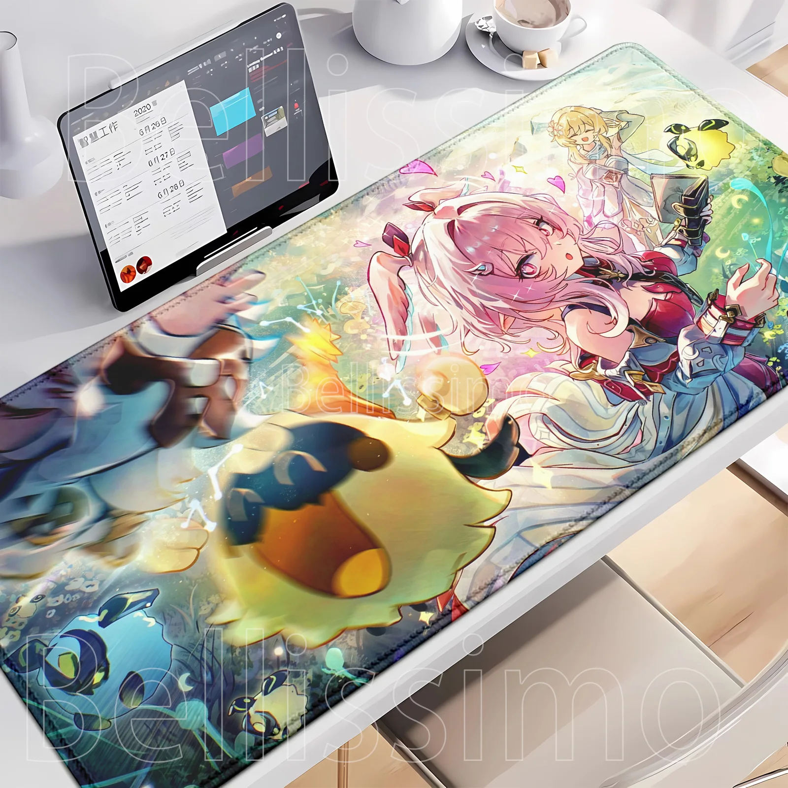 ‌ Mousepad Genshin Impact ‌   Tapete de Mesa XXL Antiderrapante de Borracha para Jogos com Impressão HD Grande, para Teclado e Mouse, para Escritório e Laptop Linnea
