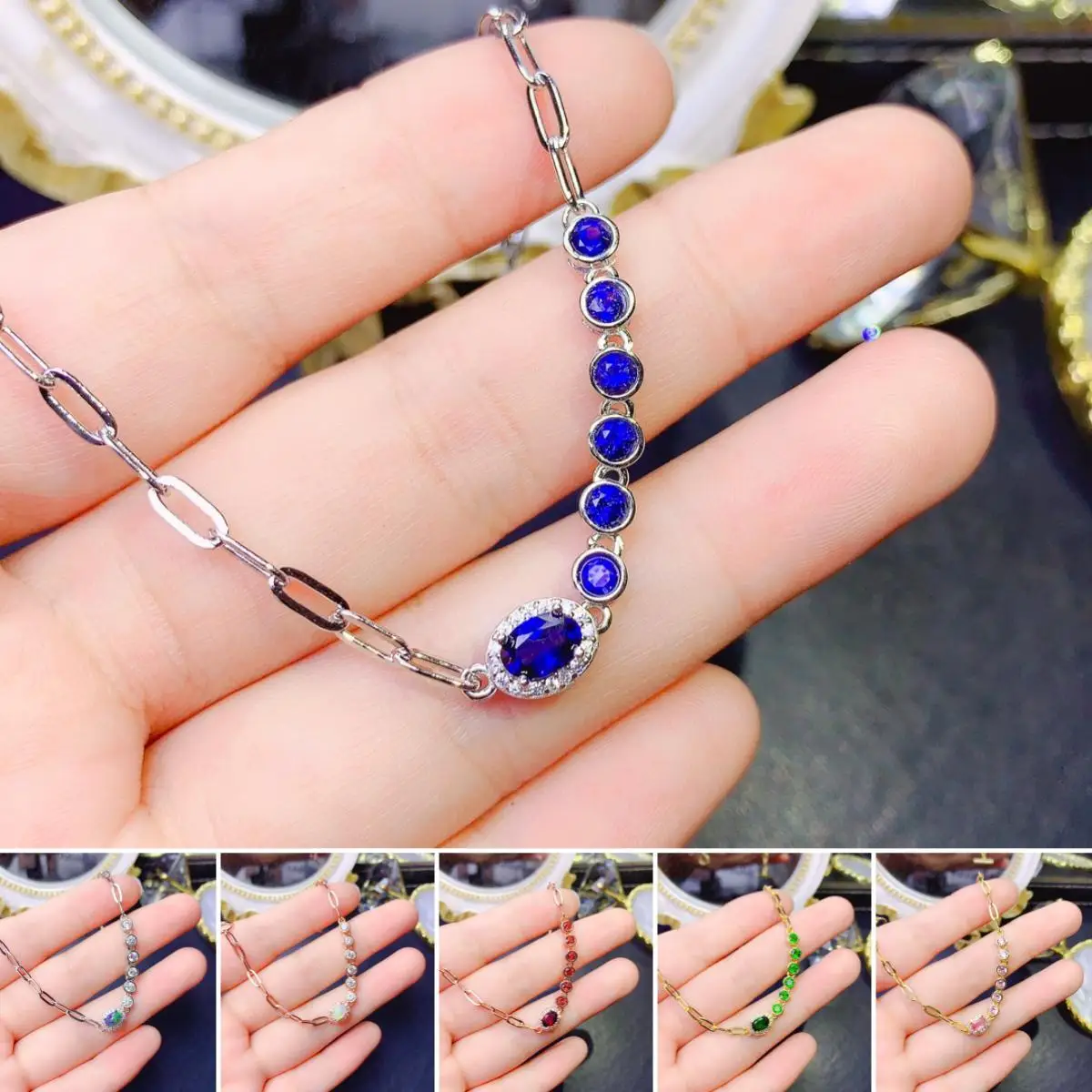 

FS 4*6 Natural Sapphire/Opal/Garnet/Topaz Bracelet S925 Sterling Silver for Women Fine Fashion Wedding Jewelry MeiBaPJ