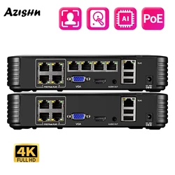 AZISHN H.265 + 8CH 4CH 4K 8MP 5MP POE NVR videoregistratore di rete con rilevamento facciale