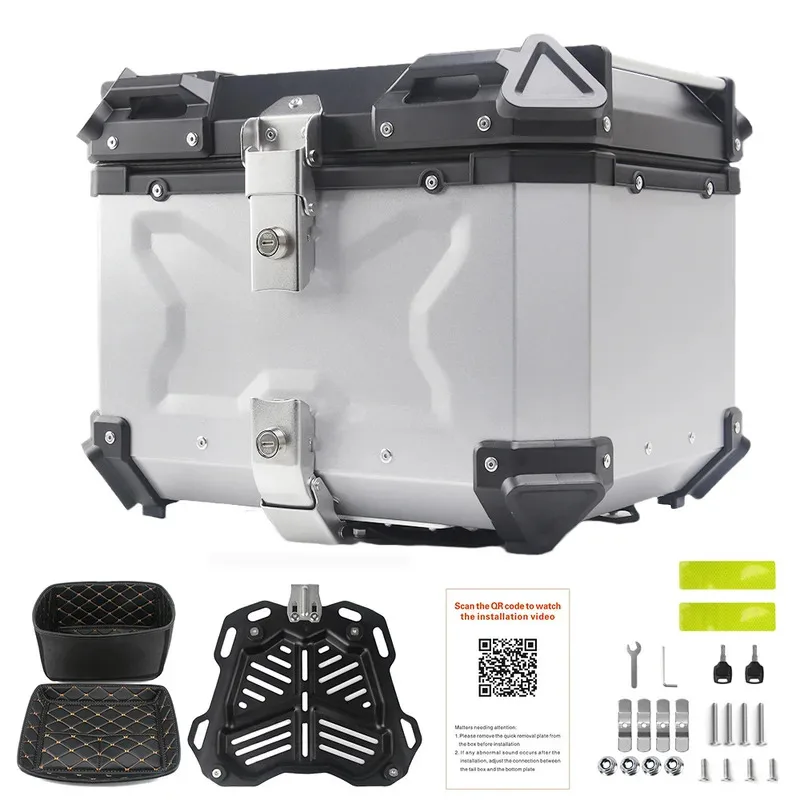 Factory Hot Selling 45L 55L 65L 80L 100L Motorcycle Aluminum Top Case Large Capacity Motorcycle Rear Trunk Universal Lage Tail B