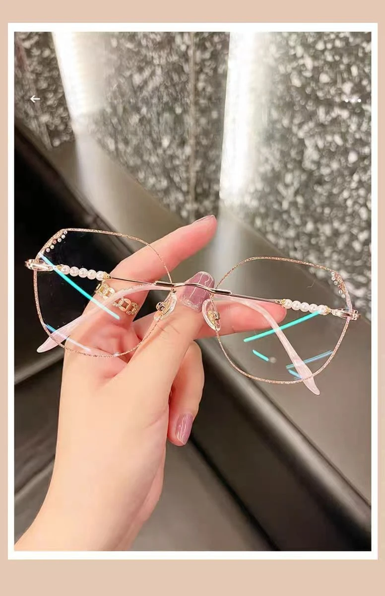 Diamantbesetzte, ultraleichte, rahmenlose Lesebrille, modisch und hochauflösend, Anti-Blaulicht und Anti-Strahlung – Detail 1