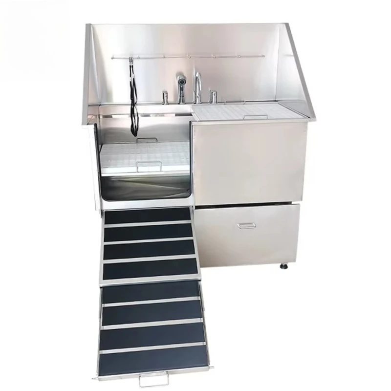 2026 Professional Large Stainless Steel Pet Dog Wash Bathing Grooming Tub With Faucet Walk-in Ramp for Pet Supplies