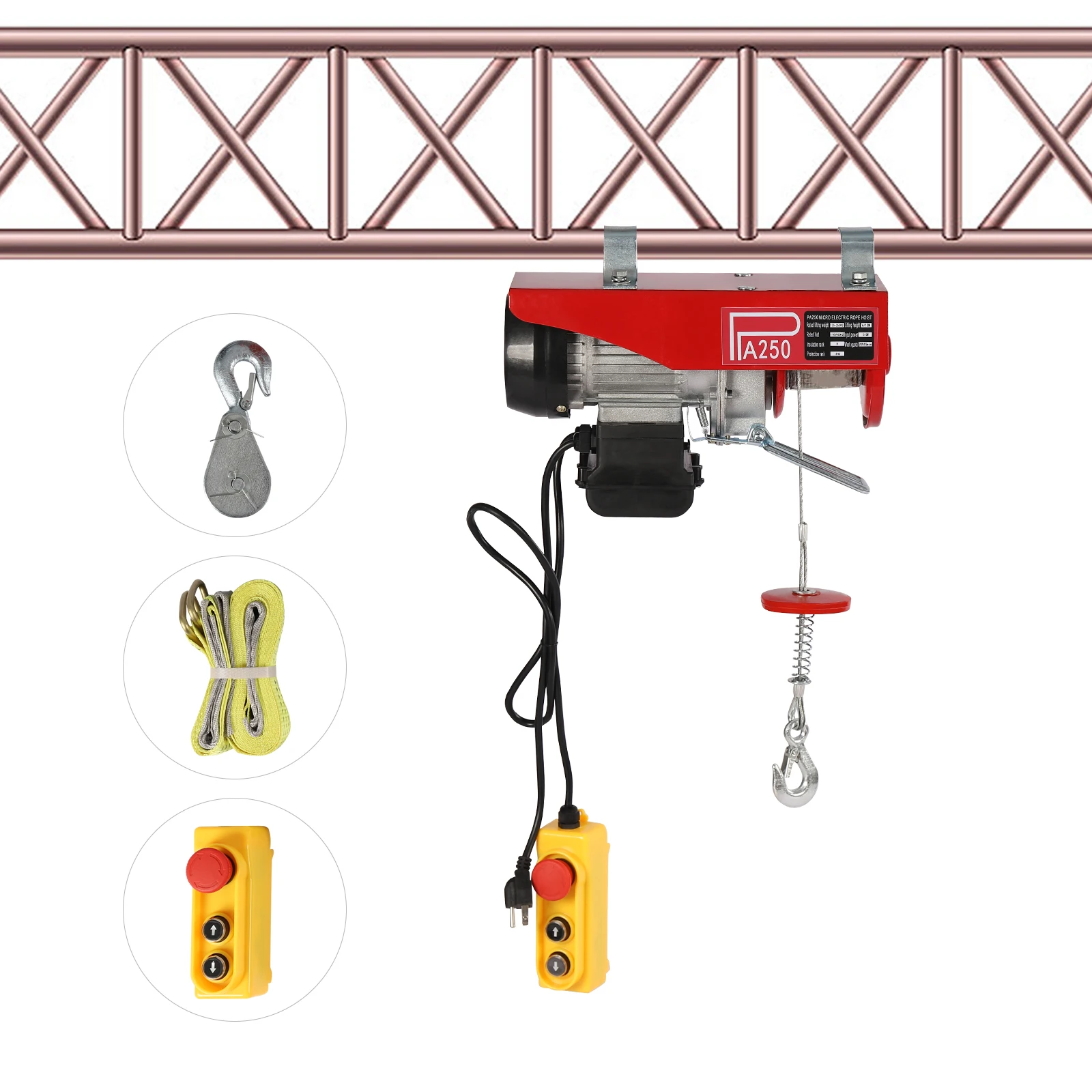 Wciągarka elektryczna o dużej mocy, pojedynczy sznur 275 funtów, podwójny sznur 551 funtów, konstrukcja ze stali węglowej, bezpieczny hak antyprzeciążeniowy