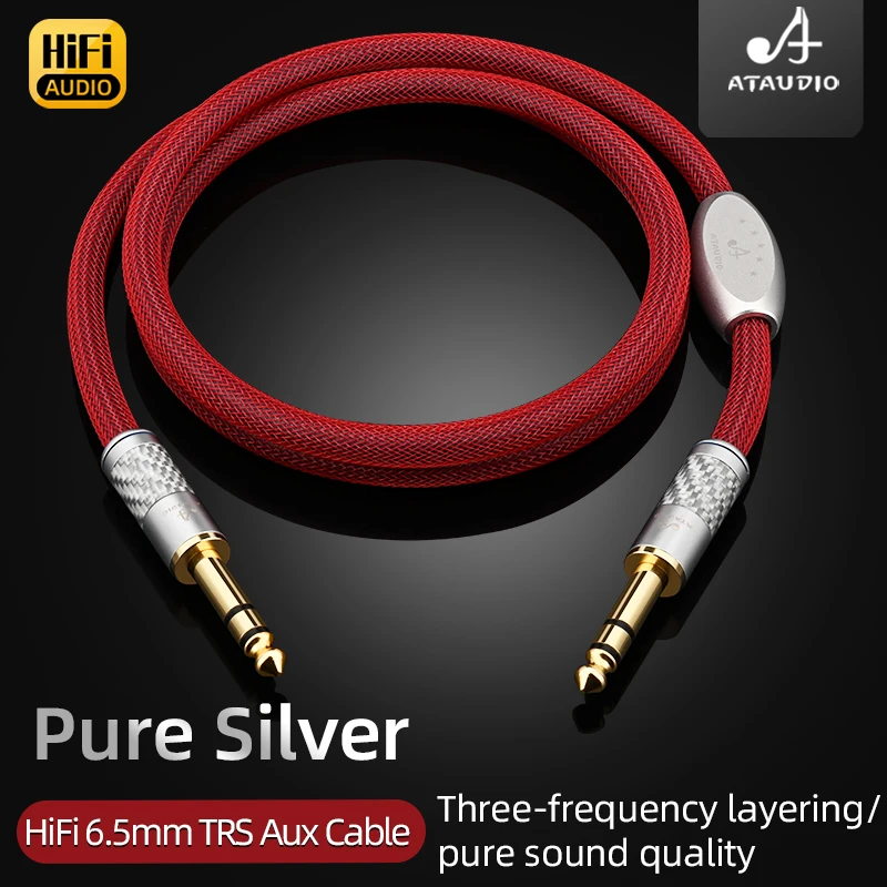 ATAUDIO HiFi 6.5 Audio Cable Hi-end 6N Pure Silver for Guitar Mixer Amplifier Aux Guitar Cable 6.5mm TRS Jack Audio Card