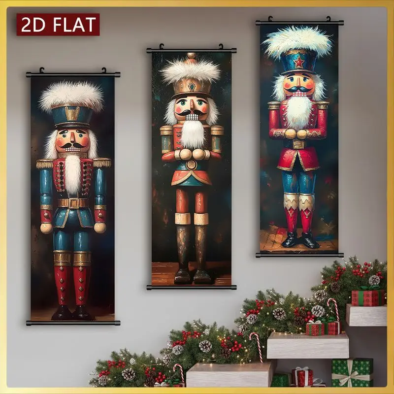 VIKAMA Christmas Tapestry Wall Hanging Nutcracker Soldier Print Scroll Wall Art Decorative Tapestry for Living Room Bedroom