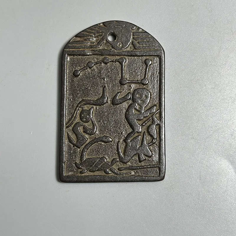 Black-painted antique patina Lingying Zhenwu copper amulet pendant, brass square waist badge