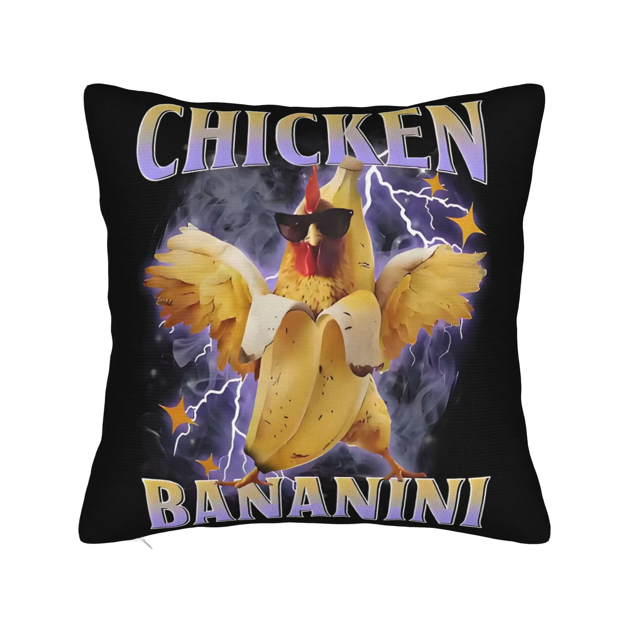 Meme Chicken Bananini Cushion Cover 40x40cm Polyester lightning Throw Pillow for Sofa Car Square Pillowcase Home Decorative